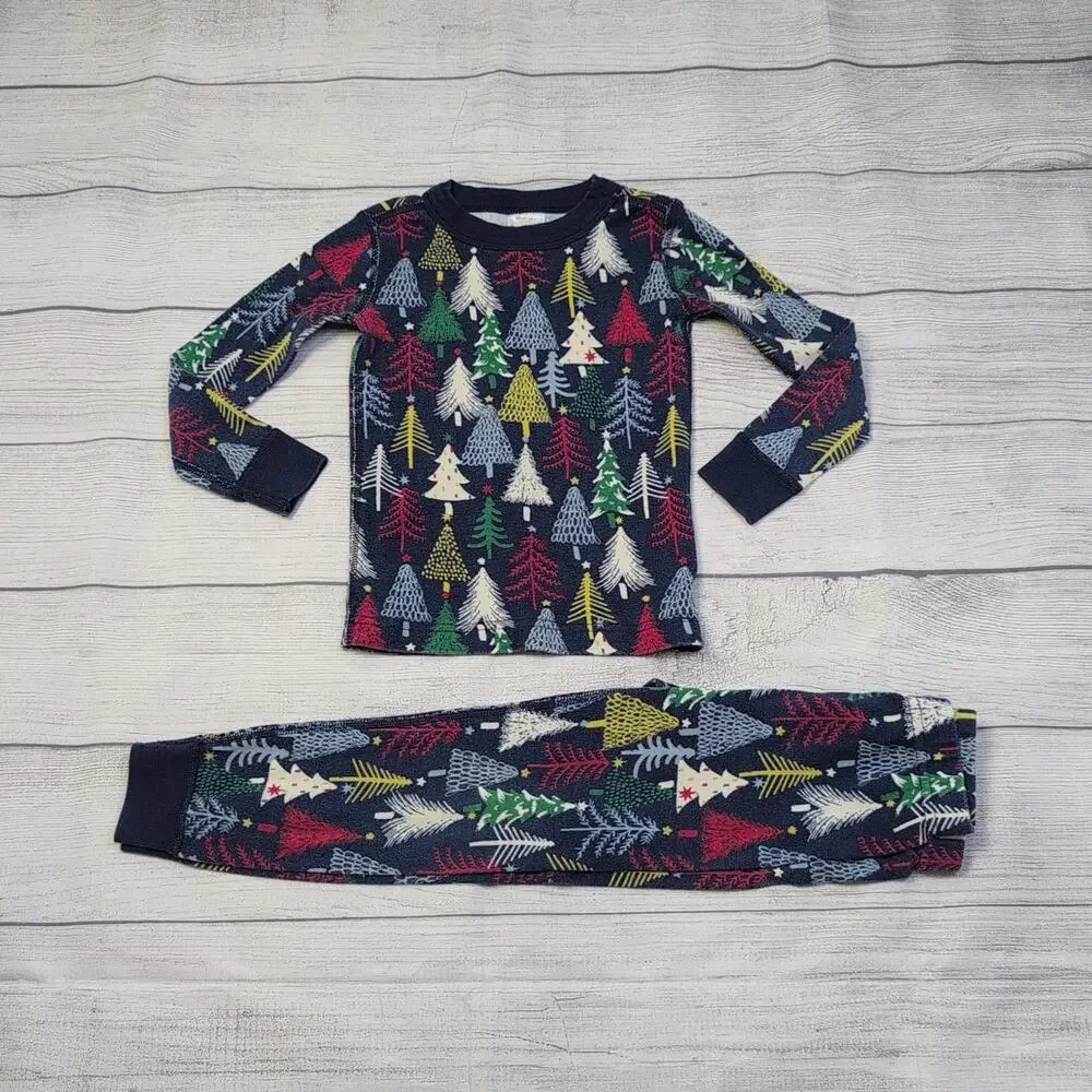 4 Hanna Andersson Twinkly Trees Long John Pajamas